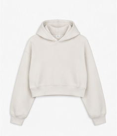 Cropped Studio Hoodie in bone, photographed on its own