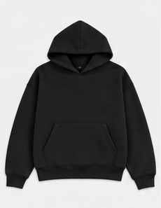 Structured Hoodie in black, photographed on its own