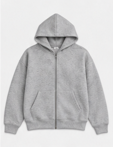 Travel Zip Hoodie in heather grey, photographed on its own