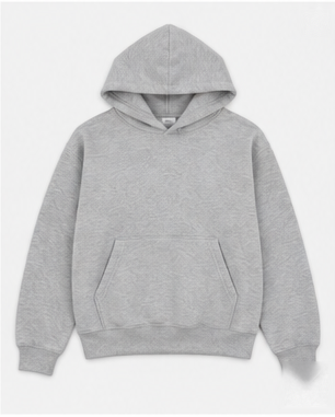 Signature Heavyweight Hoodie in heather grey laid flat, front view