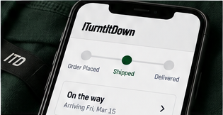 A phone showing an order progressing from Order Placed to Shipped to Delivered